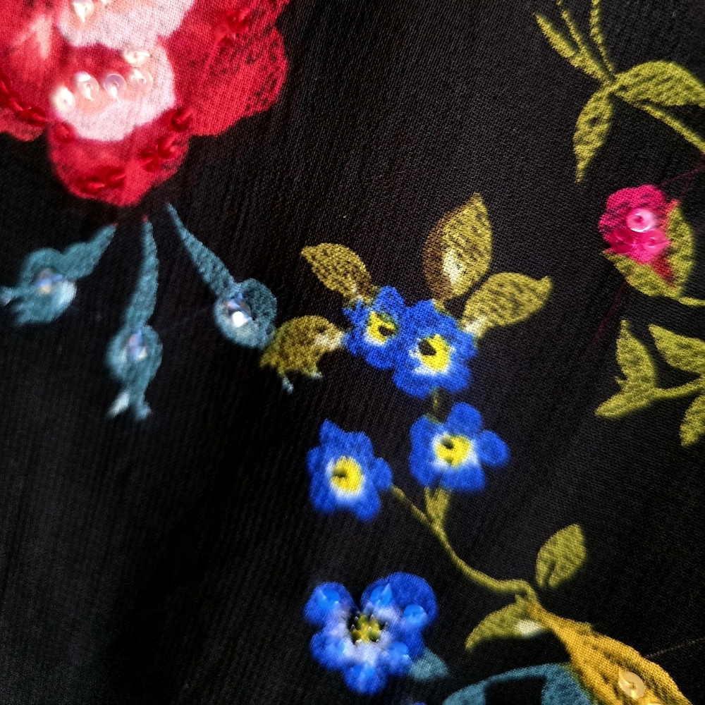 Elegant René Derhy Embellished Hi-Low Floral Evening Blouse Boho Chic - Picture 3 of 10